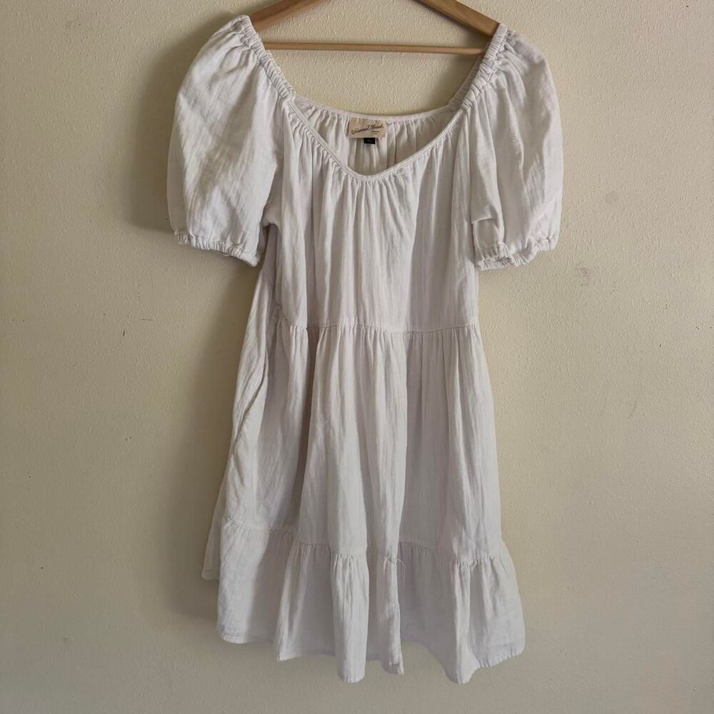 Universal Thread White Cotton Muslin Tiered Puff Sleeve Boho Mini Dress Large